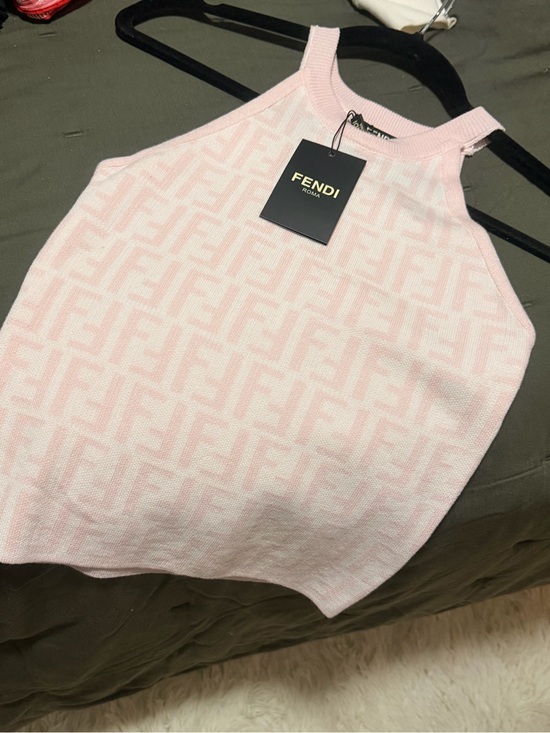 Fendi Tops - Fendi Light Pink FF Monogram Knit Halter Tank